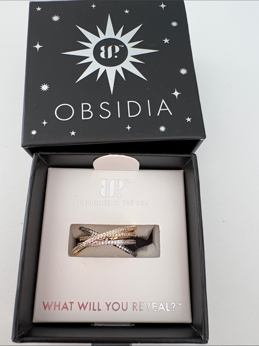 Obsidia Two-Tone Crisscross Ring with Pavé Accents